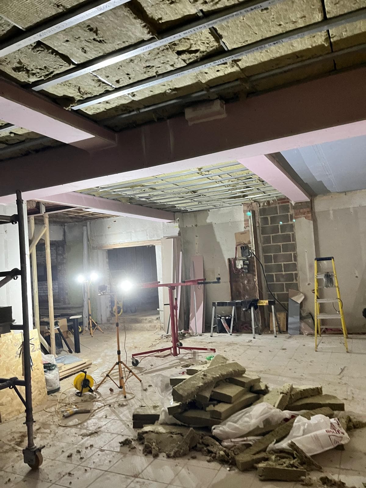Strip out under way with the old ceiling insulation removed and new steel beams in place